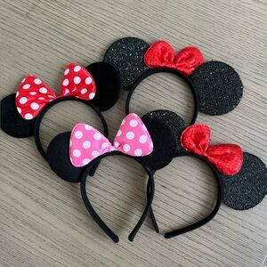 Disney Mickey Mouse ears headband lot Sequin Pink Red Bow Kids Girls Toddler